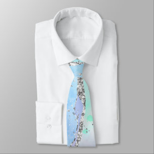 Ocean Blue Agate Glitter Sparkly Neck Tie