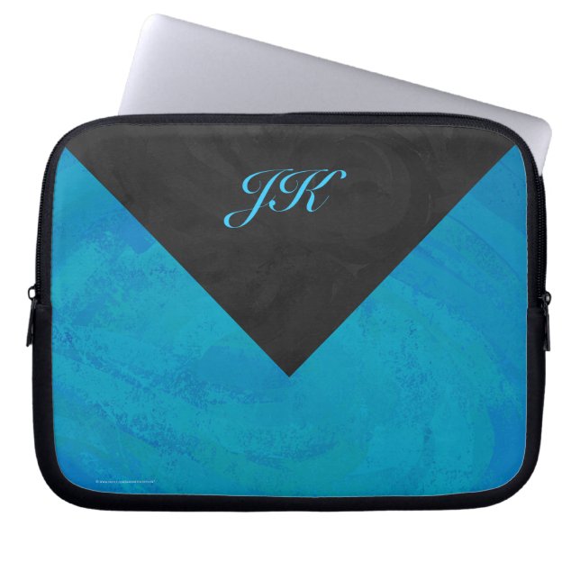 Ocean Blue and Black Monogram Laptop Sleeve (Front)
