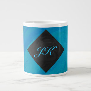 Ocean Blue and Black Monogram Large Coffee Mug