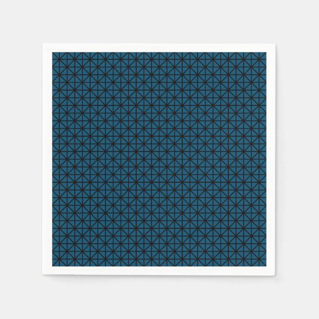Ocean Blue and Black Squares Pattern Napkin (Front)