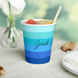 Ocean Blue and Green Striped Paper Paper Cups