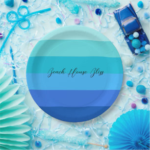 Ocean Blue and Green Striped Paper Plate