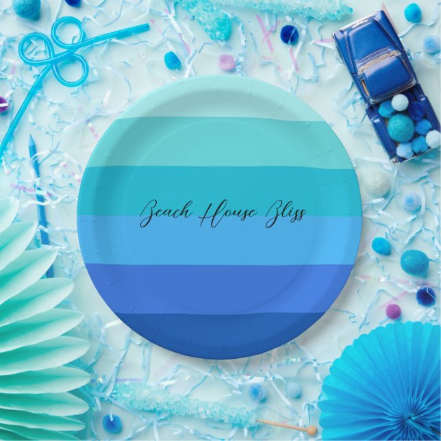 Ocean Blue and Green Striped Paper Plate (Party)