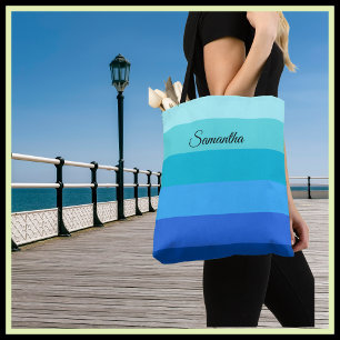 Ocean Blue and Green Stripes Tote Bag