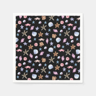 Ocean Blue and Purple Summer Starfish and Seashell Napkin