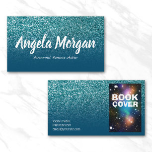 Ocean Blue and Teal Ombre Glitter Photo Author Business Card