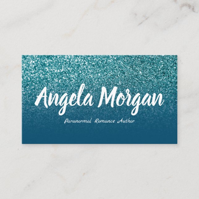 Ocean Blue and Teal Ombre Glitter Photo Author Business Card (Front)