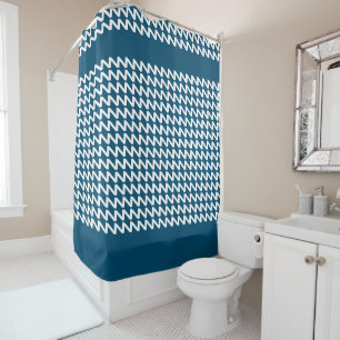 Ocean blue and white Modern Sharp Waves Shower Curtain