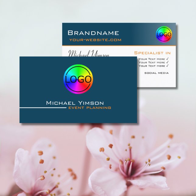 Ocean Blue and White Simple with Logo Professional Business Card (Creator Uploaded)