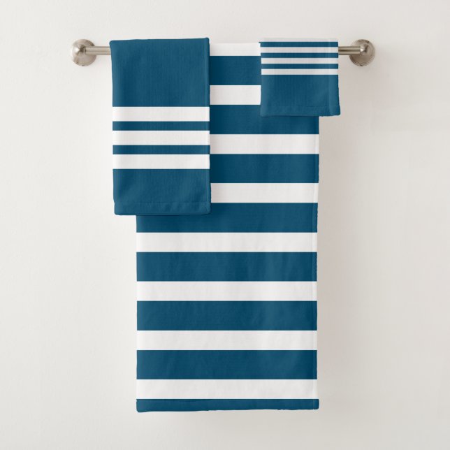 Ocean Blue and white stripes bathroom Bath Towel Set (Insitu)