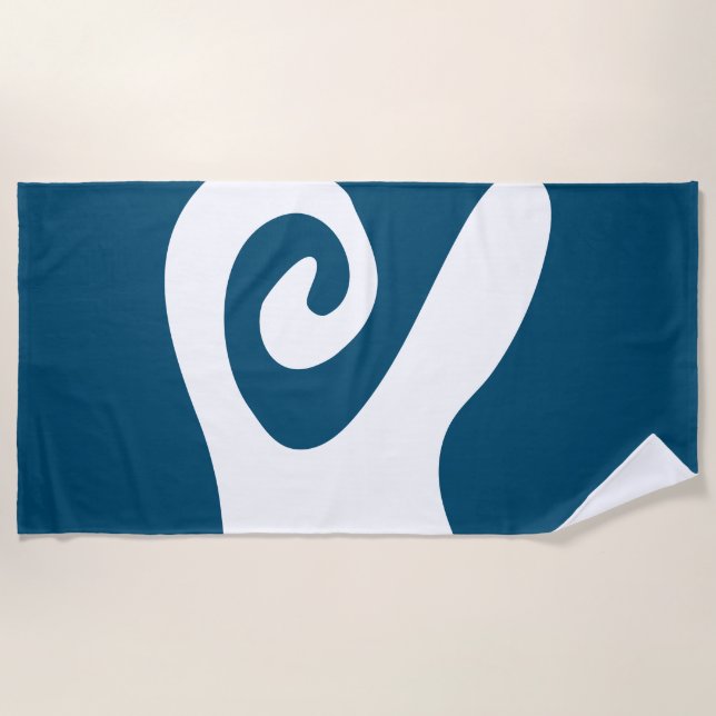 Ocean Blue and White Swirl Wave Beach Towel (Front)