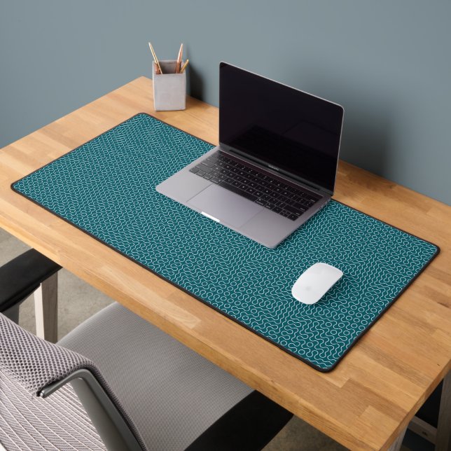 Ocean Blue and White Wavy Lines Design Desk Mat (Office 2)