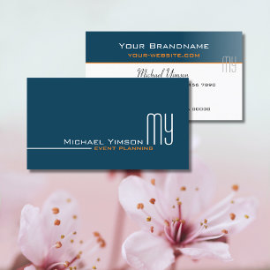 Ocean Blue and White with Monogram Professional Business Card