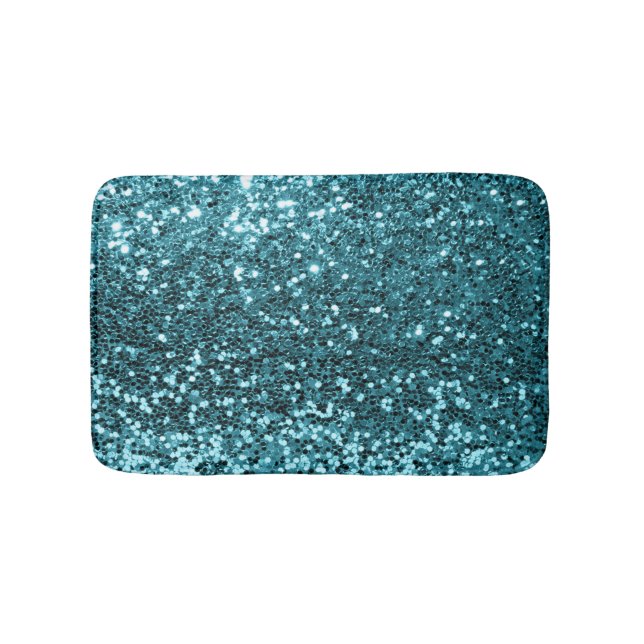 Ocean Blue Aqua Teal Glitter Sequin Turquoise Bath Mat (Front)