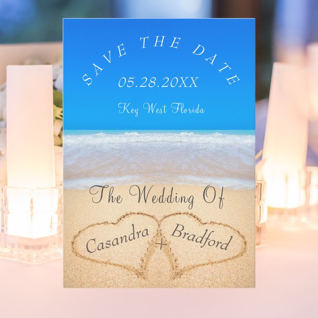 Ocean Blue Beach Wedding 2 Hearts in the Sand  Invitation (Creator Uploaded)
