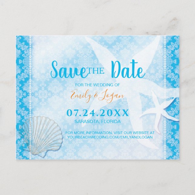 Ocean Blue Beach Wedding Save the Date Postcard (Front)