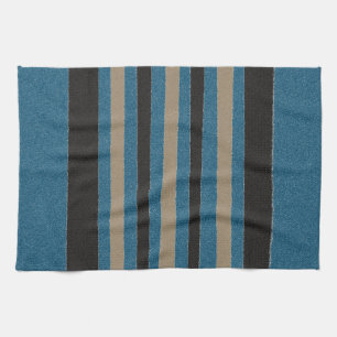 Ocean Blue Beige Sand Brown Black Stripes Tea Towel