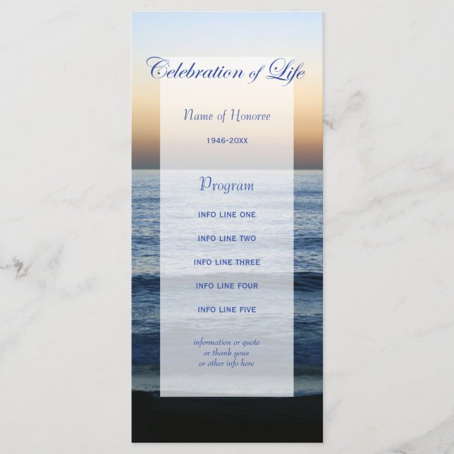 Ocean Blue Celebration of Life program card (Front)