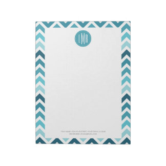 Ocean Blue Chevron Ombre ZigZag Monogrammed Notepad