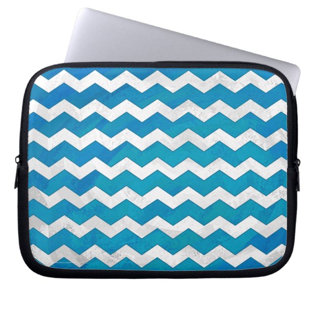 Ocean Blue Chevron Pattern Laptop Sleeve (Front)