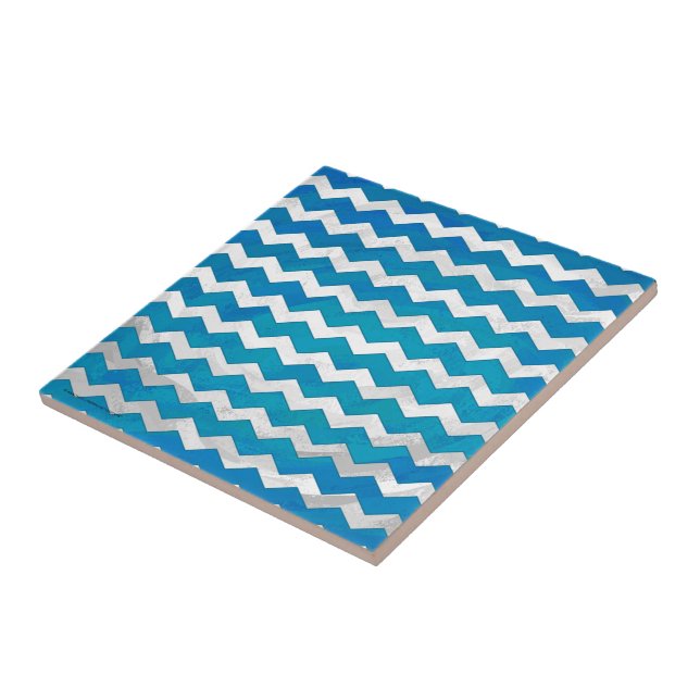 Ocean Blue Chevron Pattern Tile (Side)
