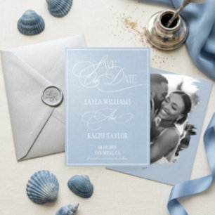 Ocean Blue Coastal Romantic Wedding Save The Date