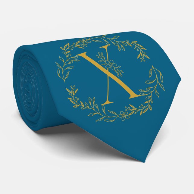 Ocean Blue Colour Monogrammed Groomsmen Tie (Rolled)