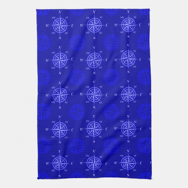 Ocean Blue Compass Rose Tea Towel (Vertical)