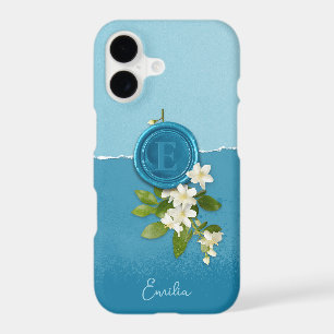 Ocean Blue Faux Wax Seal Monogram Floral 