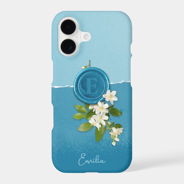 Ocean Blue Faux Wax Seal Monogram Floral  (Back)