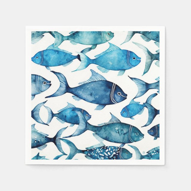 Ocean Blue Fish | Nautical Coastal Beach Party Napkin (Front)
