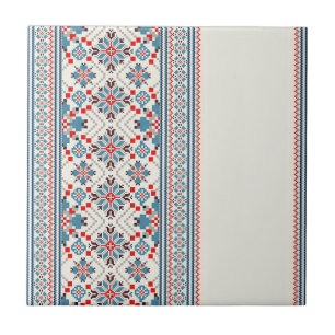 Ocean Blue Floral Mosaic w/Stripes Ceramic Tile