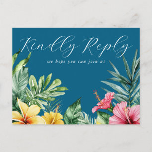 Ocean Blue Floral Song Request RSVP Postcard