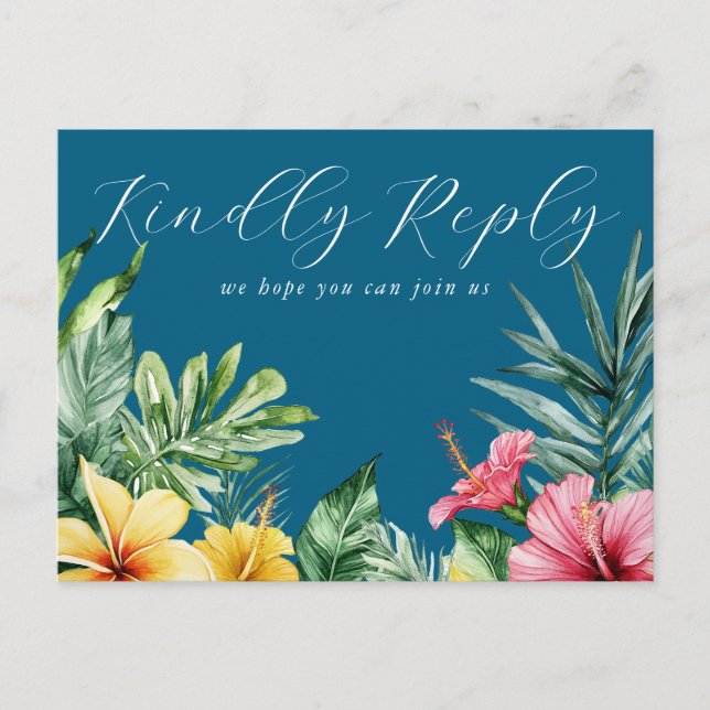 Ocean Blue Floral Song Request RSVP Postcard (Front)