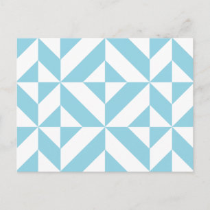 Ocean Blue Geometric Deco Cube Pattern Postcard