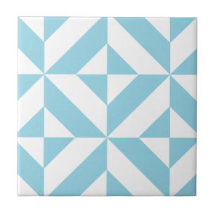 Ocean Blue Geometric Deco Cube Pattern Tile