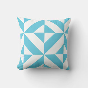 Ocean Blue Geometric Deco Pattern Cushion