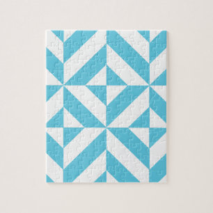 Ocean Blue Geometric Deco Pattern Jigsaw Puzzle