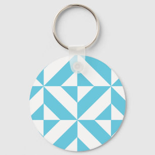 Ocean Blue Geometric Deco Pattern Key Ring