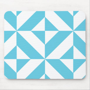 Ocean Blue Geometric Deco Pattern Mouse Pad