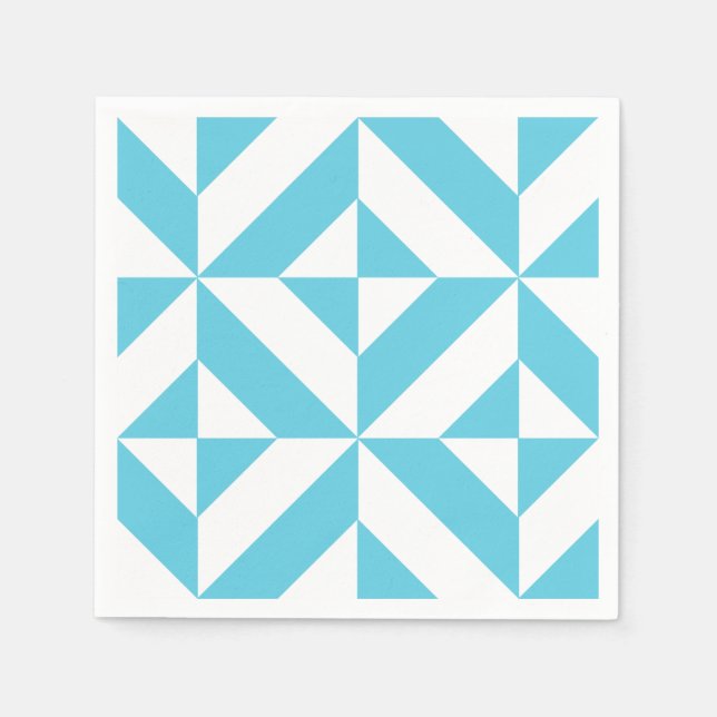 Ocean Blue Geometric Deco Pattern Napkin (Front)