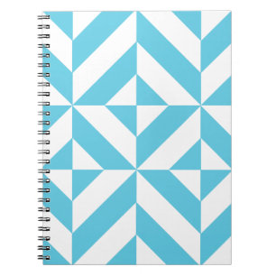 Ocean Blue Geometric Deco Pattern Notebook