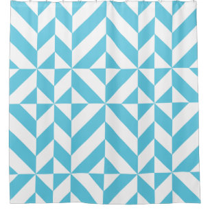 Ocean Blue Geometric Deco Pattern Shower Curtain