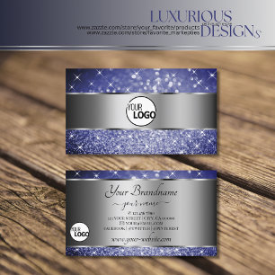 Ocean Blue Glitter Silver Luminous Stars Logo Business Card