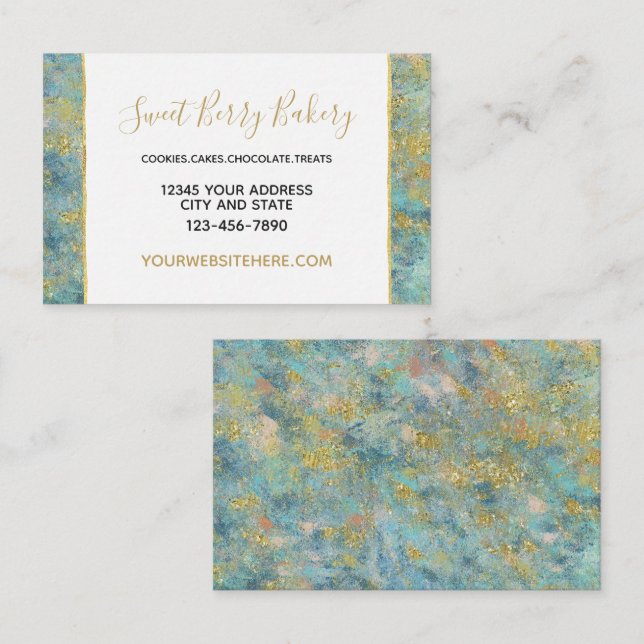 Ocean Blue Gold Abstract Business Card (Front/Back)