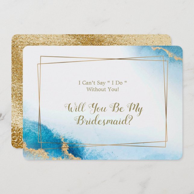 Ocean Blue Gold Agate You Be My Bridesmaid Invites (Front/Back)
