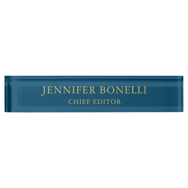 Ocean Blue & Gold Colour Trendy Modern Plain Nameplate (Front)
