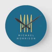 Ocean Blue Gold Monogram Initial Letters Name