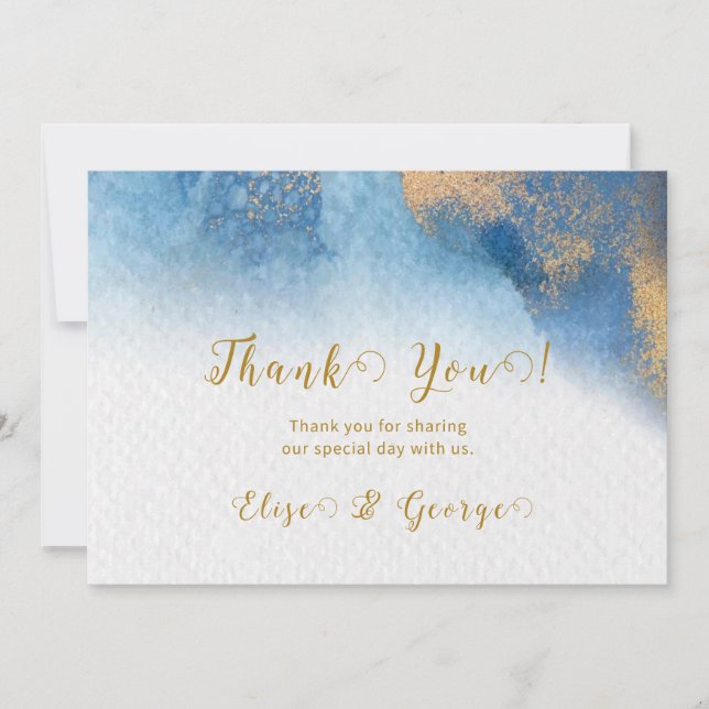 Ocean Blue Golden Watercolor Thank You Cards  (Front)