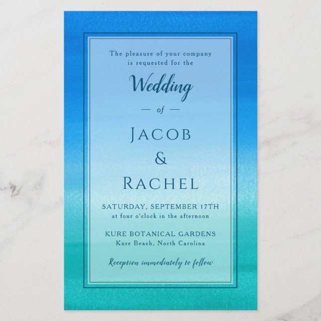 Ocean Blue Green Beach Wedding Invitation (Front)
